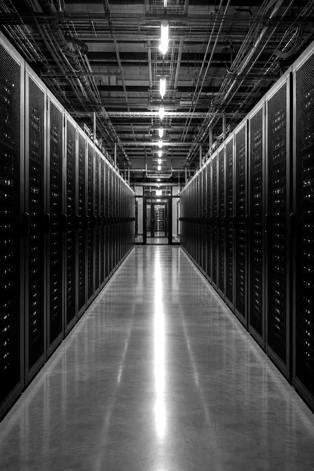 Large cloud data center server room powering the global network